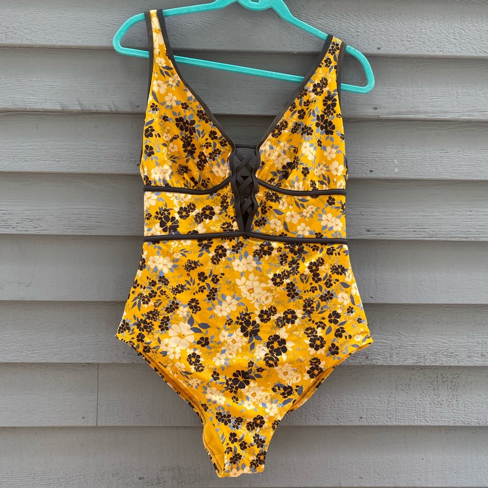 Adore Me Yellow and Navy Floral One Piece
